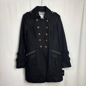 Guess M Black Wool Blend Coat Button Zip Sleeve Pocket Floral Lining Collar NWT